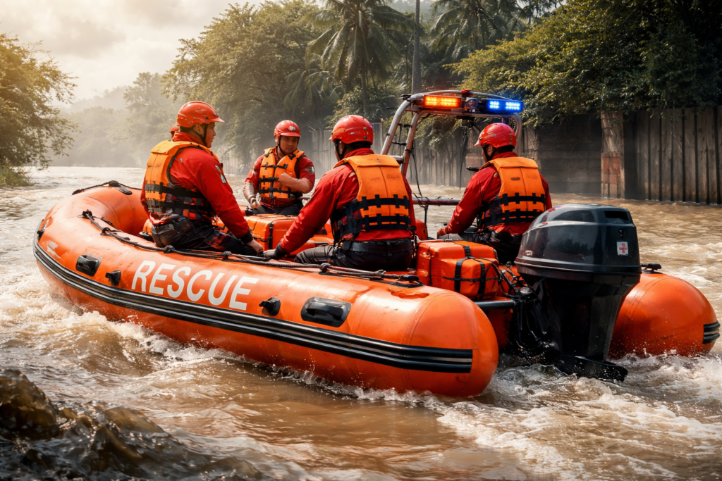Perahu karet rescue untuk operasi SAR dan evakuasi banjir